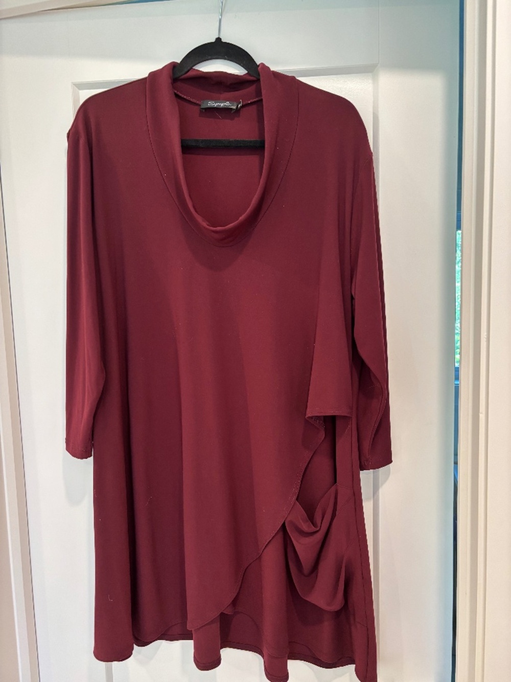 Sympli Burgundy Asymmetric Side Pocket Cowl Neck Tunic Top Size 18